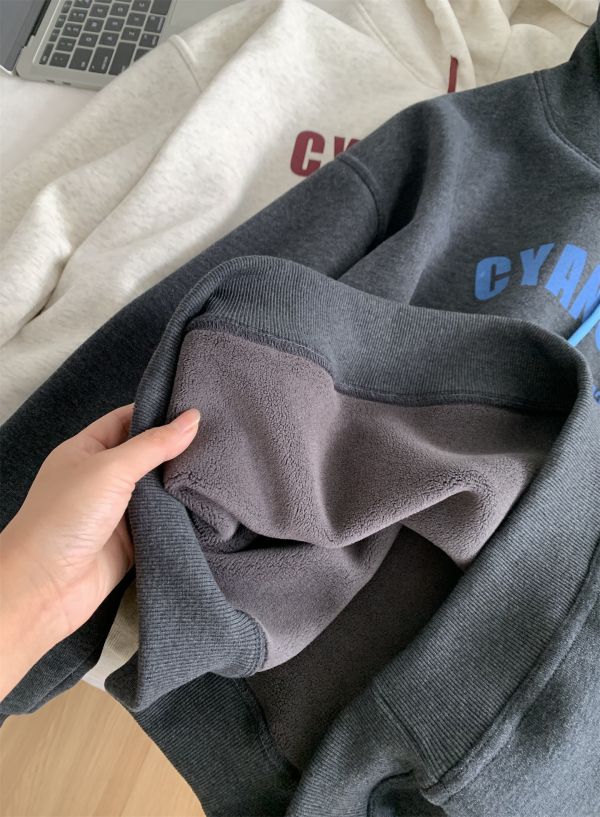 重磅加絨美式字母套頭鬆弛感連帽上衣-3色 重磅加絨美式字母套頭鬆弛感連帽上衣-3色