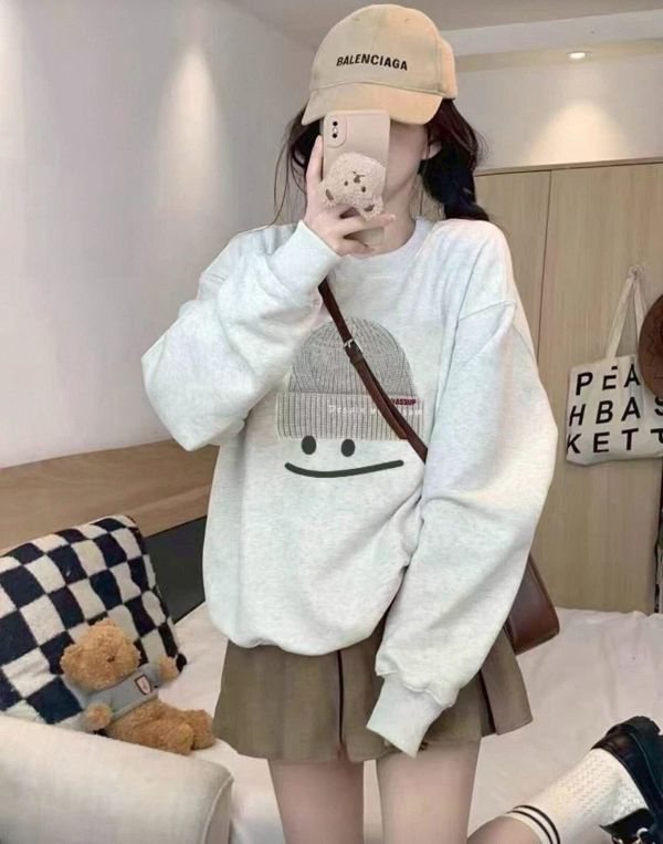 高質毛帽笑臉加絨寬鬆棉衣 高質毛帽笑臉加絨寬鬆棉衣