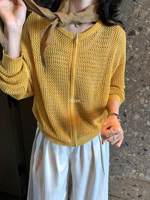 夏日慵懶風鏤空質感拉鍊針織開衫-4色 夏日慵懶風鏤空質感拉鍊針織開衫-4色