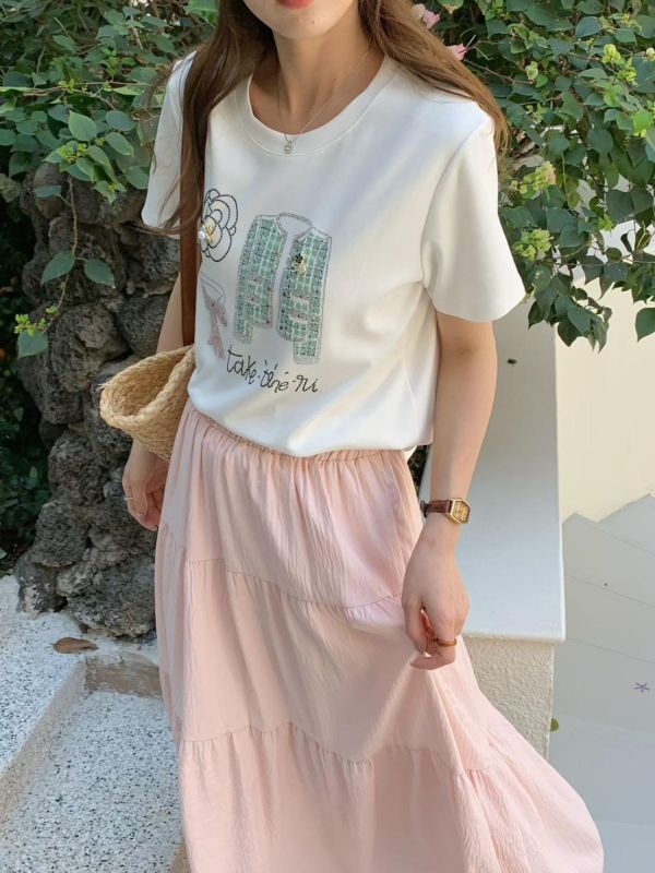 鑲鑽小香風T恤上衣-3色 鑲鑽小香風T恤上衣-3色