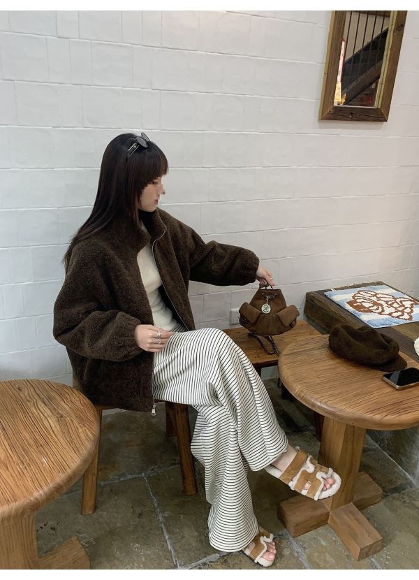 暖呼呼顆粒絨溫暖厚實立領羊羔毛外套-2色 暖呼呼顆粒絨溫暖厚實立領羊羔毛外套-2色