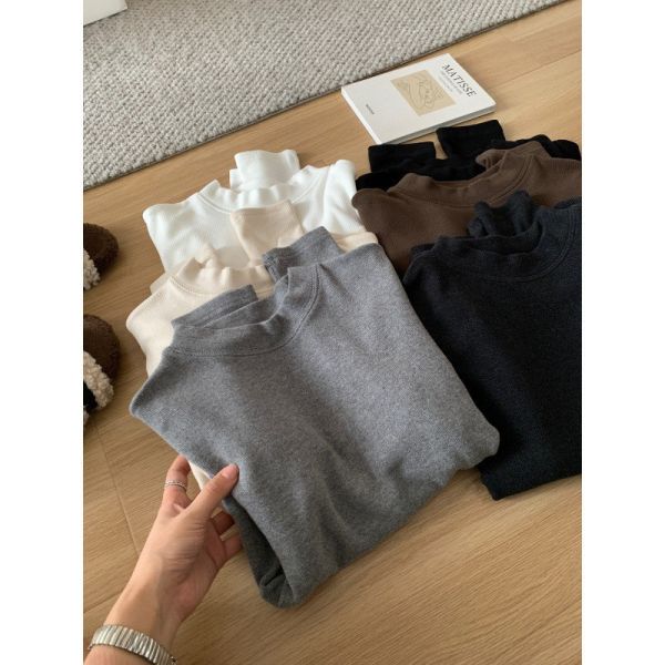 溫暖顯瘦磨毛慕斯絨小立領百搭T-6色 溫暖顯瘦磨毛慕斯絨小立領百搭T-6色