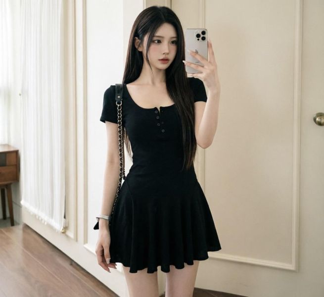 方領腰身短洋+安全褲SET-2色 方領腰身短洋+安全褲SET-2色