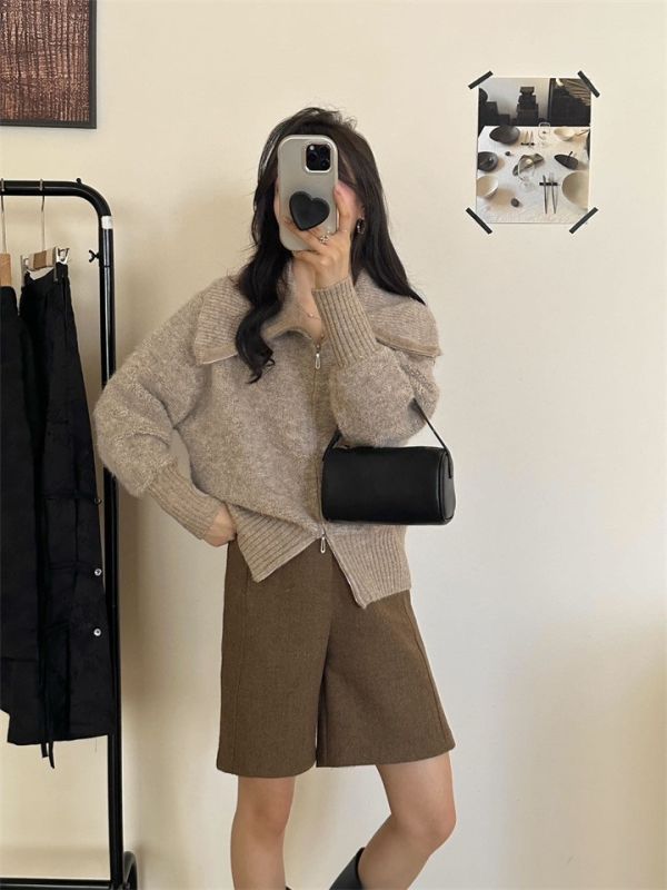 翻領雙拉鏈寬鬆顯瘦好比例上衣外套-3色 翻領雙拉鏈寬鬆顯瘦好比例上衣外套-3色