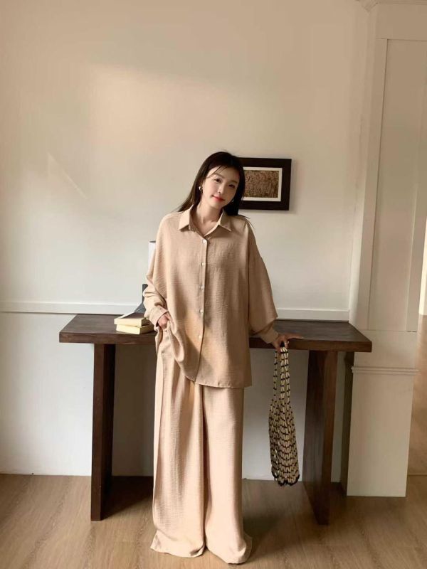 垂感仙氣 慵懶襯衫+寬褲SET-3色 垂感仙氣 慵懶襯衫+寬褲SET-3色