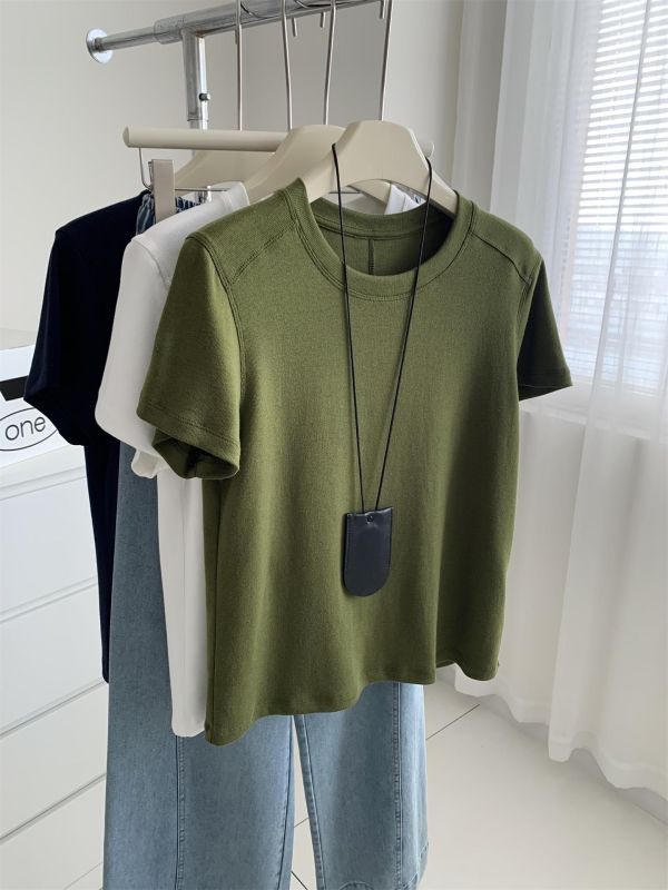 涼感雙縫線直角肩天絲圓領上衣-4色 涼感雙縫線直角肩天絲圓領上衣-4色