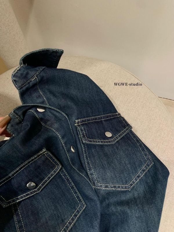 夏季美式復古休閒口袋牛仔襯衫 夏季美式復古休閒口袋牛仔襯衫