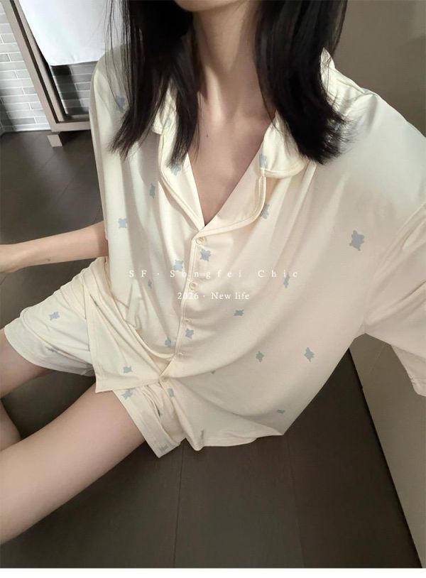 冰絲小熊自然垂感無拘束涼感居家套裝-3色 冰絲小熊自然垂感無拘束涼感居家套裝-3色
