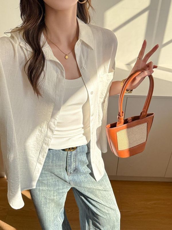 亞麻夏季防曬氣質純色襯衫上衣-6色 亞麻夏季防曬氣質純色襯衫上衣-6色