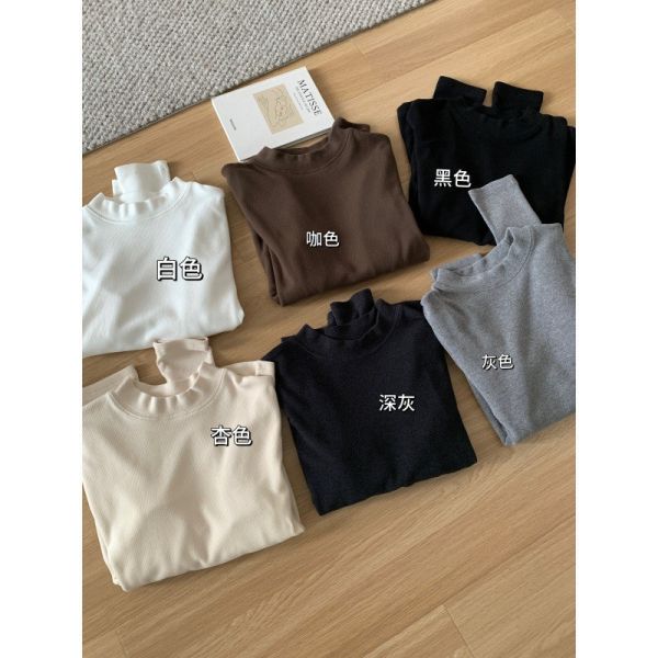 溫暖顯瘦磨毛慕斯絨小立領百搭T-6色 溫暖顯瘦磨毛慕斯絨小立領百搭T-6色