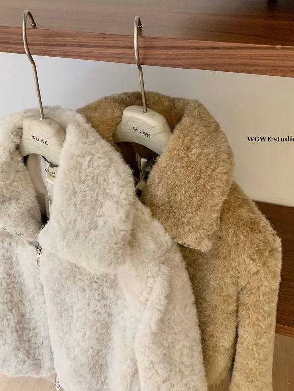 翻領氣質短款溫柔少女毛毛保暖外套-3色 翻領氣質短款溫柔少女毛毛保暖外套-3色