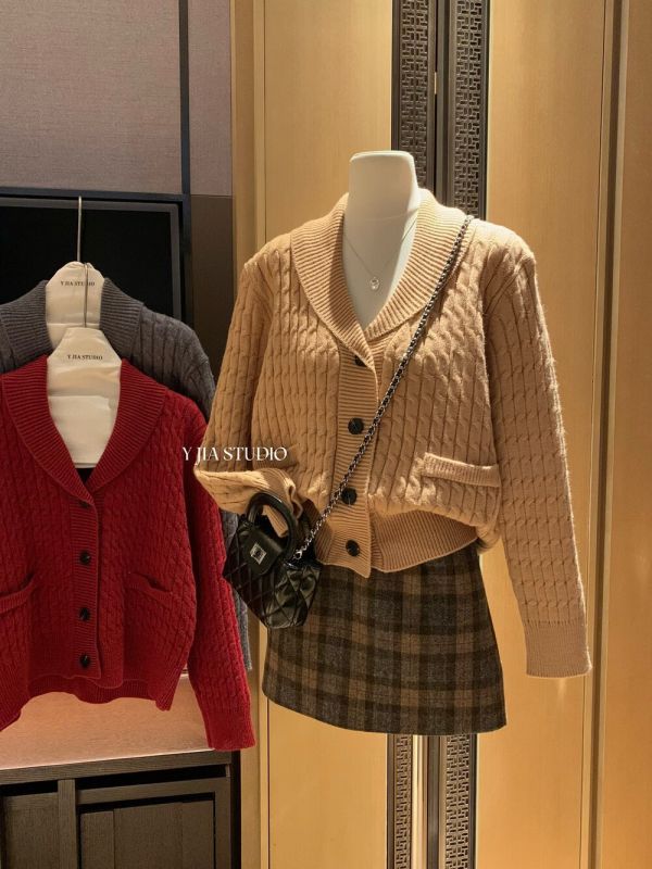 韓系溫柔風寬鬆麻花氣質毛衣開衫-3色 韓系溫柔風寬鬆麻花氣質毛衣開衫-3色