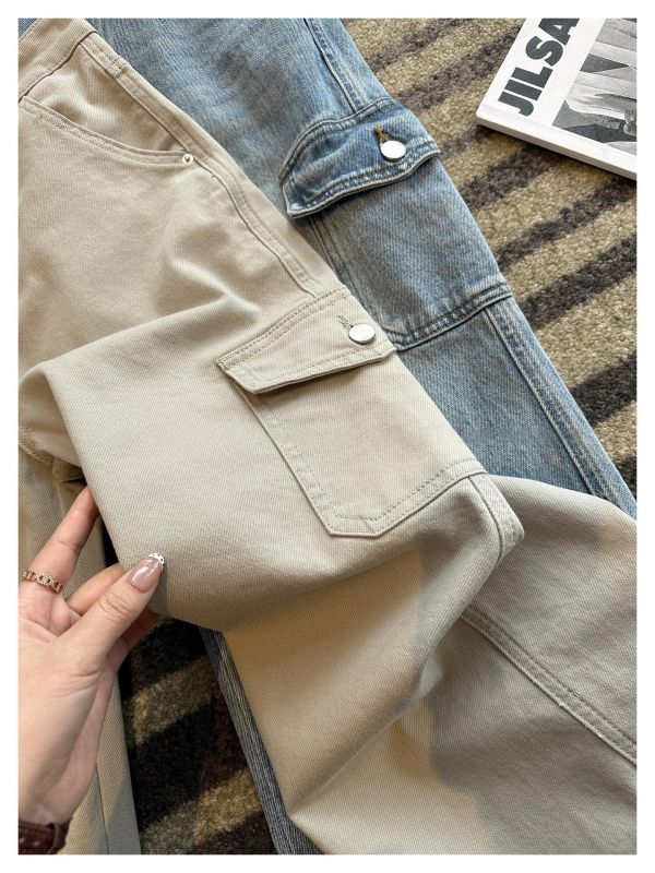 工裝大口袋設計感牛仔直筒神褲-2色 工裝大口袋設計感牛仔直筒神褲-2色