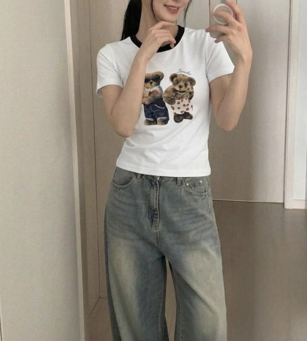 Korea 泰迪小熊滾邊T恤 Korea 泰迪小熊滾邊T恤