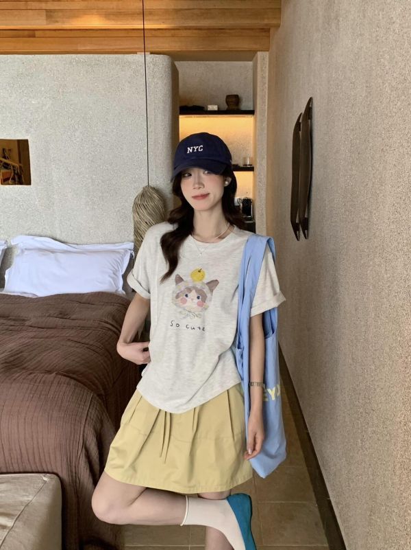 韓系ins小貓印花圓領T恤-2色 韓系ins小貓印花圓領T恤-2色