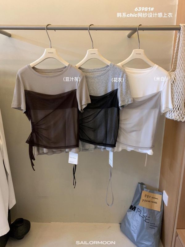 網紗拼接假兩件夏季小衫-3色 網紗拼接假兩件夏季小衫-3色