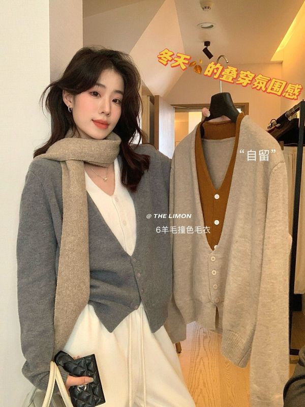 假兩件V領氛圍感  羊毛不厚重氣質針織上衣-5色 假兩件V領氛圍感  羊毛不厚重氣質針織上衣-5色