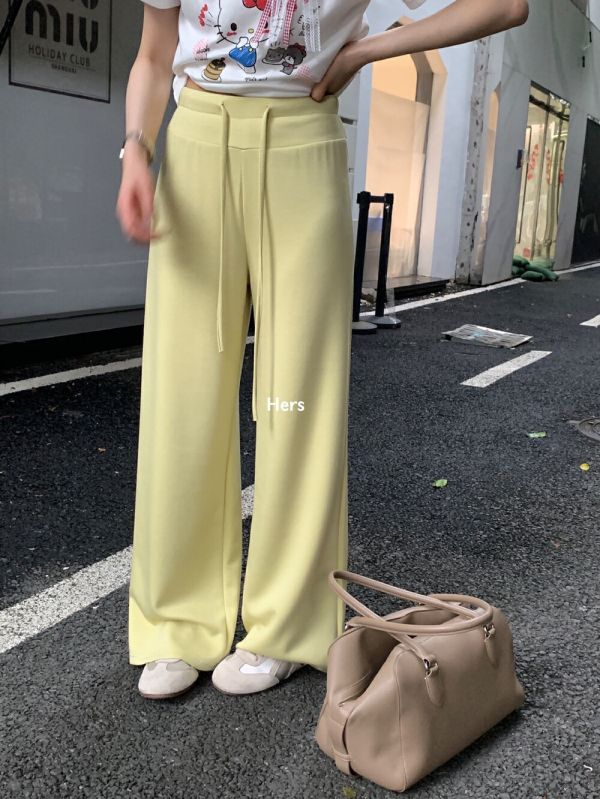 抽繩鬆緊腰休閒韓系顯瘦垂感闊腿褲-4色 抽繩鬆緊腰休閒韓系顯瘦垂感闊腿褲-4色