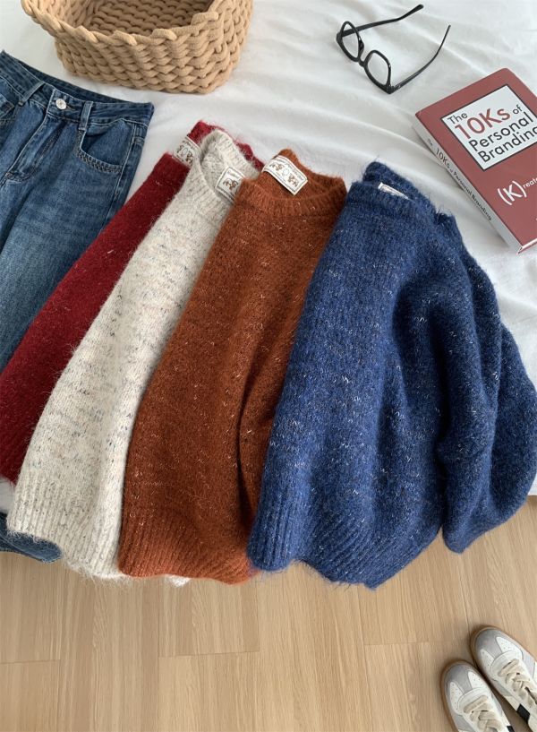 慵懶風雜色點點寬鬆加厚羊毛針織上衣-4色 慵懶風雜色點點寬鬆加厚羊毛針織上衣-4色