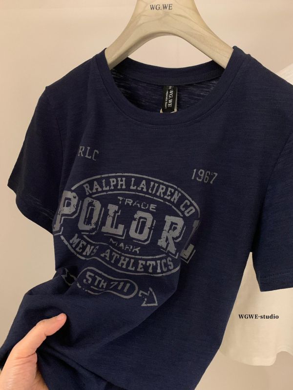 簡約做舊字母印花美式竹節棉上衣-2色 簡約做舊字母印花美式竹節棉上衣-2色