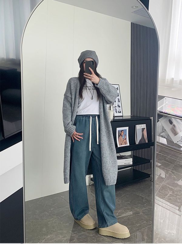 加厚加絨萊賽爾牛仔彎刀褲休閒直筒褲 加厚加絨萊賽爾牛仔彎刀褲休閒直筒褲