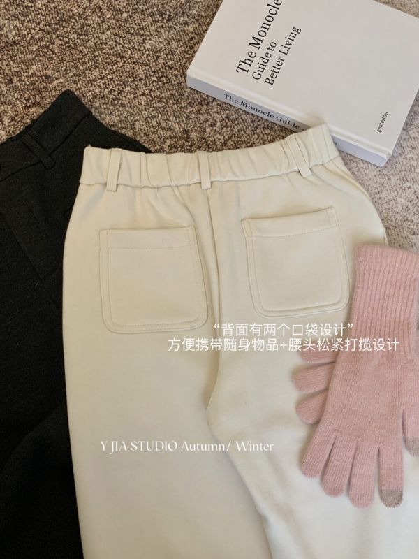韓系簡約風毛呢加厚加絨窄版直筒微喇叭休閒褲-2色 韓系簡約風毛呢加厚加絨窄版直筒微喇叭休閒褲-2色