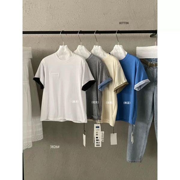 時尚簡約設計感拼色百搭圓領上衣-4色 時尚簡約設計感拼色百搭圓領上衣-4色