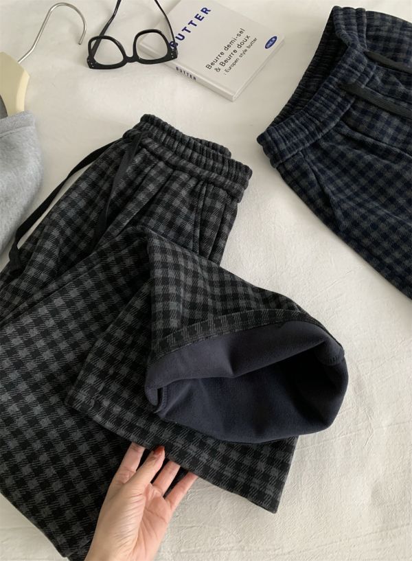 加厚加絨格子直筒保暖休閒褲-2色 加厚加絨格子直筒保暖休閒褲-2色
