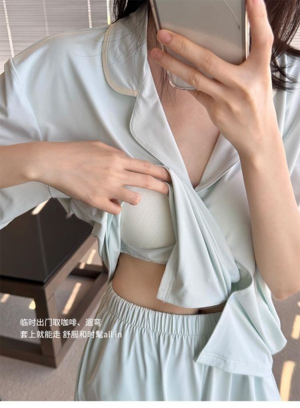 自帶柔光濾鏡顯白帶胸墊睡衣套裝-4色 自帶柔光濾鏡顯白帶胸墊睡衣套裝-4色
