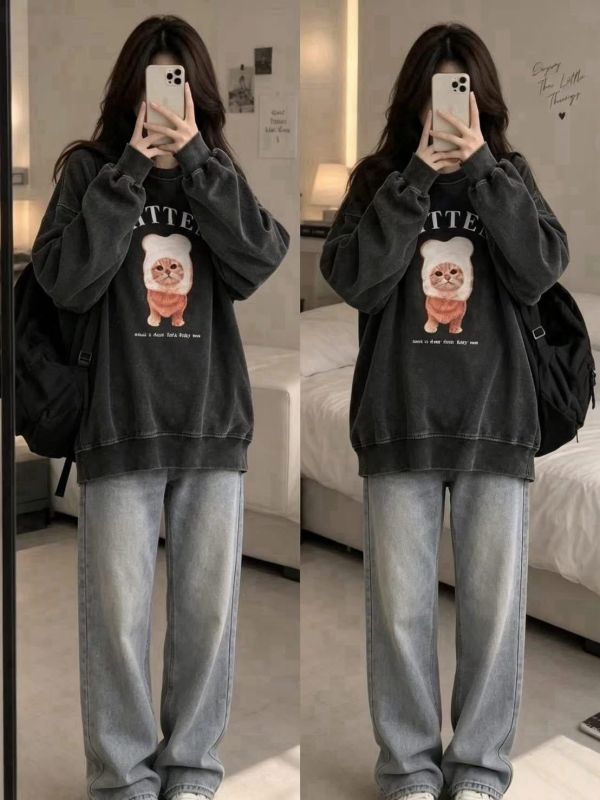 超萌小貓寬鬆水洗大學tee 超萌小貓水洗大學tee
