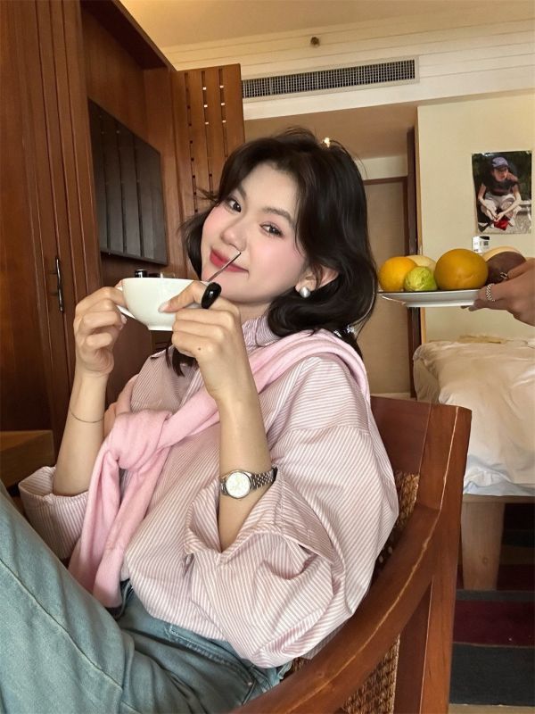 鹽系條紋春夏顯白襯衫上衣-2色 鹽系條紋春夏顯白襯衫上衣-2色