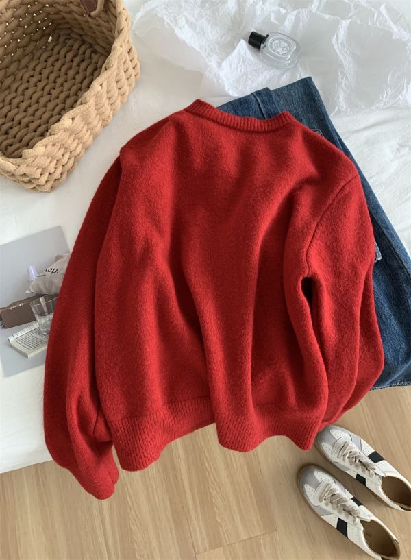 聖誕氛圍感小狗刺繡設計感五角星扣毛衣外套 聖誕氛圍感小狗刺繡設計感五角星扣毛衣外套