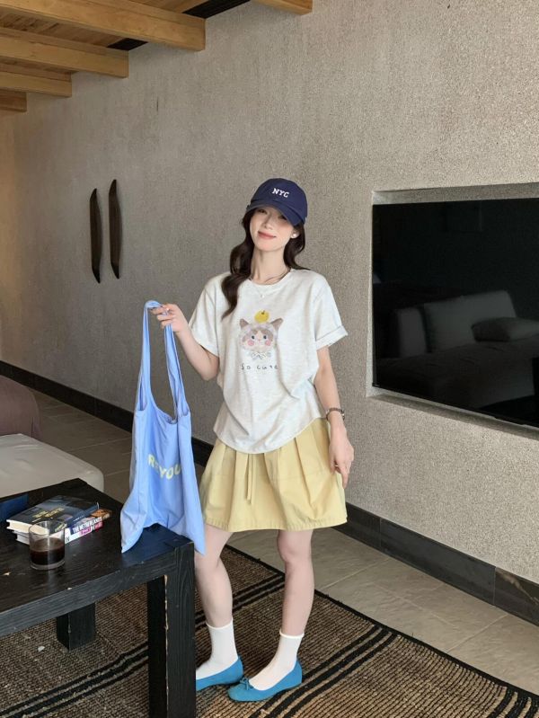 韓系ins小貓印花圓領T恤-2色 韓系ins小貓印花圓領T恤-2色