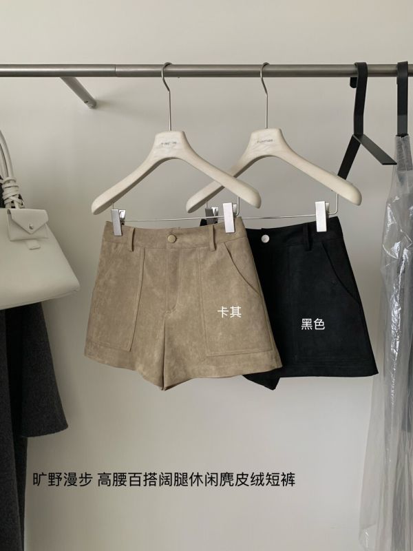 高級感復古麂皮絨高腰氣質短褲-2色 高級感復古麂皮絨高腰氣質短褲-2色