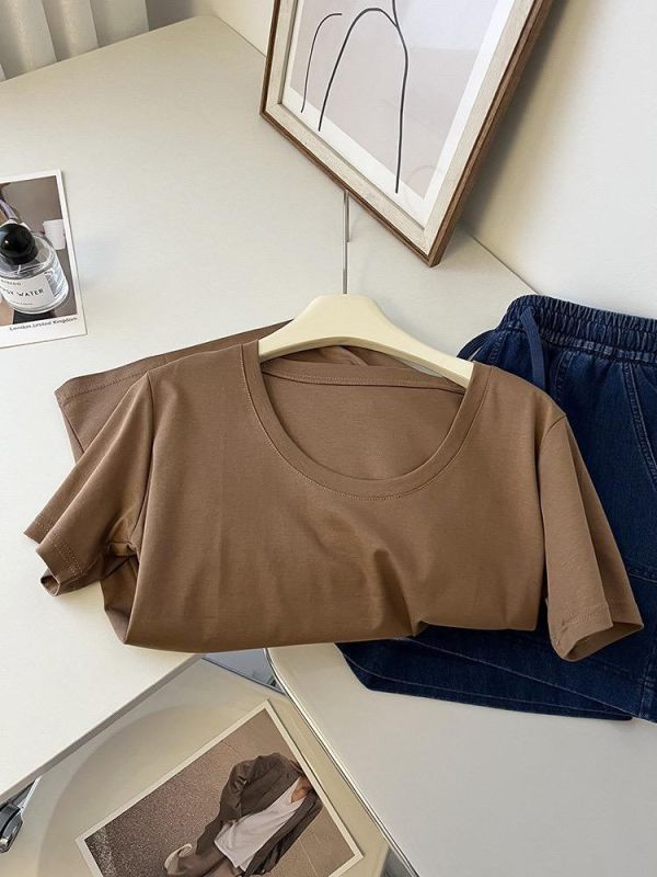 露鎖骨正肩大U寬鬆低領tee-3色 露鎖骨正肩大U寬鬆低領tee-3色