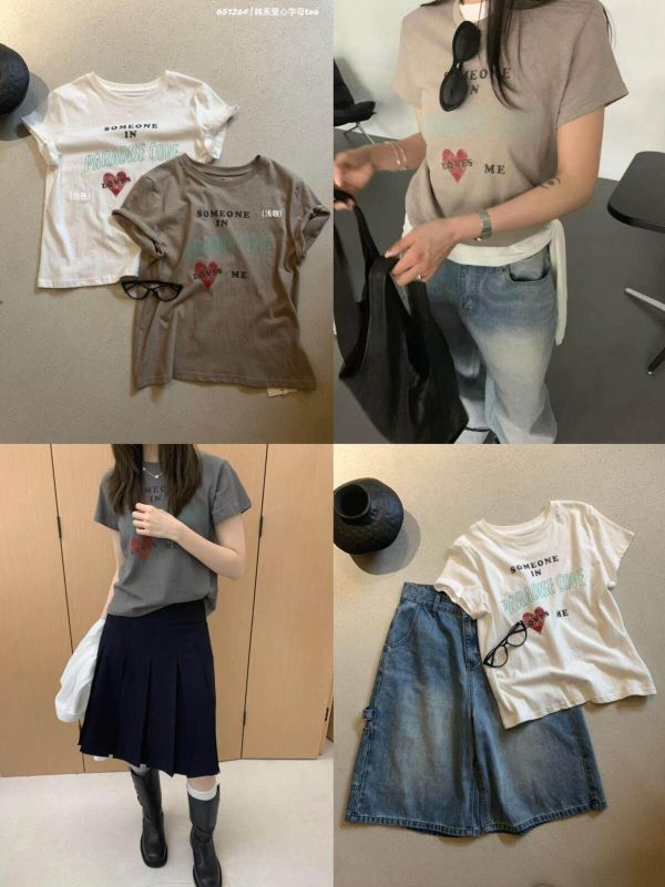 愛心字母印花顯瘦圓領T恤-3色 愛心字母印花顯瘦圓領T恤-3色