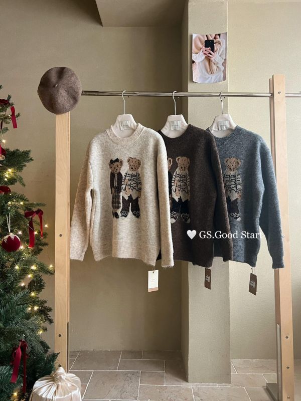 寬鬆小熊圖案 慵懶風保暖毛衣-3色 寬鬆小熊圖案 慵懶風保暖毛衣-3色