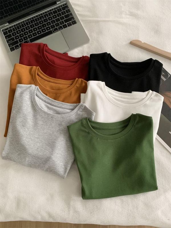 純色圓領正肩雲朵棉直筒T-6色 純色圓領正肩雲朵棉直筒T-6色