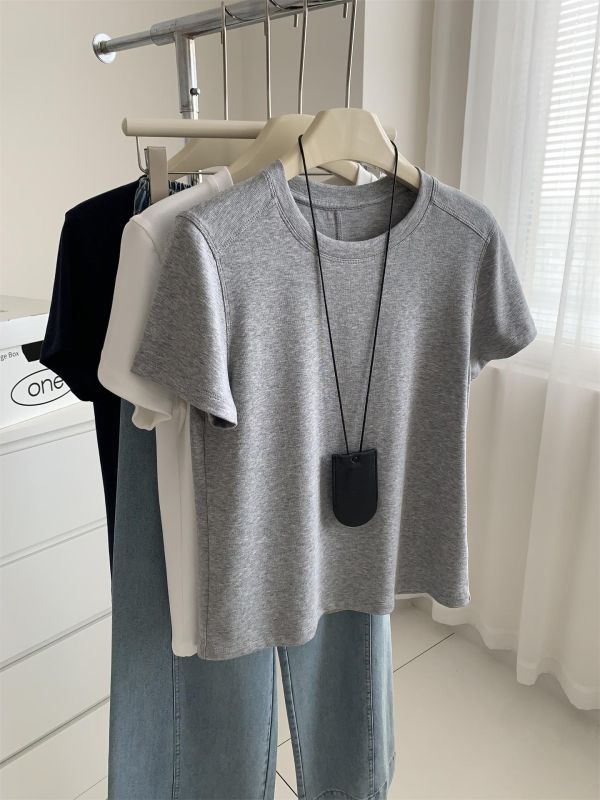 涼感雙縫線直角肩天絲圓領上衣-4色 涼感雙縫線直角肩天絲圓領上衣-4色