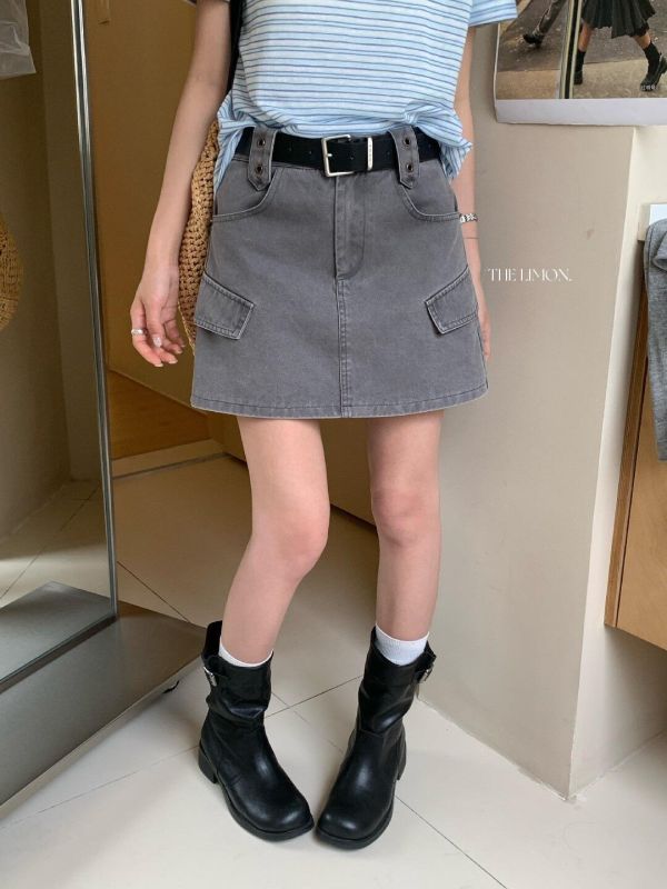 美式復古風氣質設計感高腰A字工裝裙-2色 美式復古風氣質設計感高腰A字工裝裙-2色