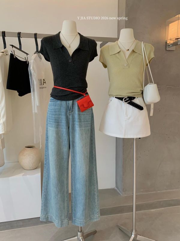 百搭修身顯瘦polo領純色短袖T恤-7色 百搭修身顯瘦polo領純色短袖T恤-7色