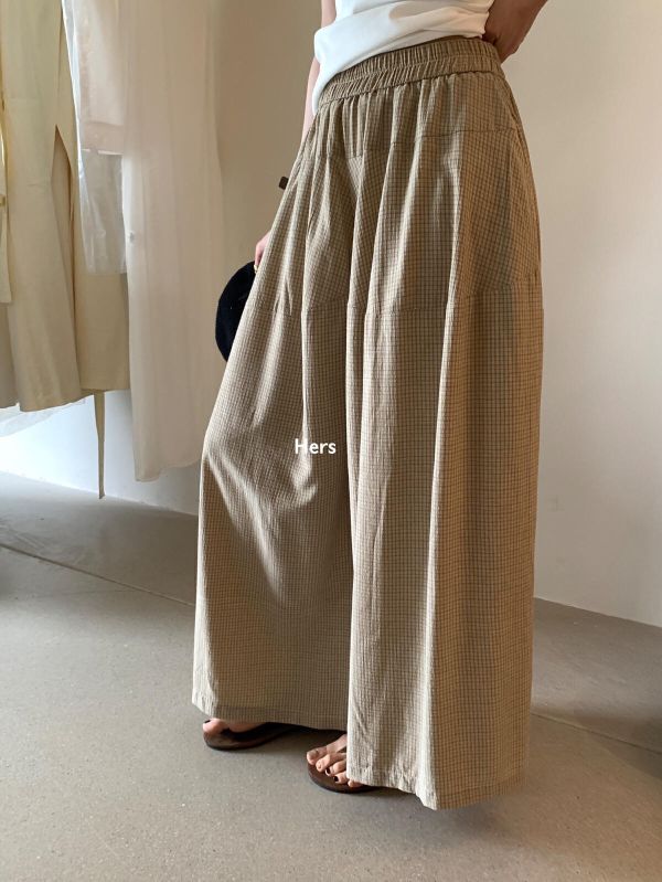 復古格子休閒垂感闊腿褲-3色 復古格子休閒垂感闊腿褲-3色