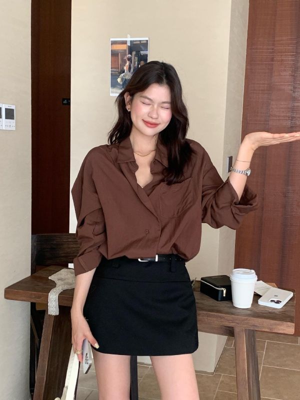 鬆弛感寬鬆翻領百搭襯衫-6色 鬆弛感寬鬆翻領百搭襯衫-6色