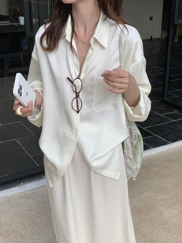 天絲～肌理感簡約慵懶風質感襯衫上衣-4色 天絲～肌理感簡約慵懶風質感襯衫上衣-4色