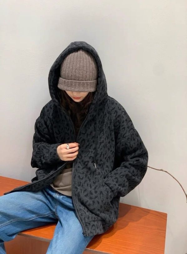 質感連帽寬鬆豹紋外套 質感連帽寬鬆豹紋外套