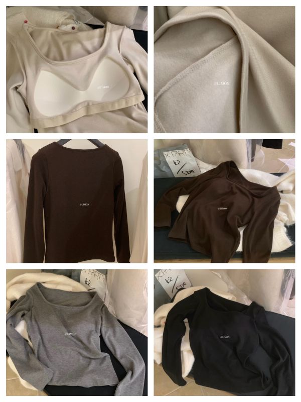 帶胸墊簡約德絨百搭U領T恤-4色 帶胸墊簡約德絨百搭U領T恤-4色