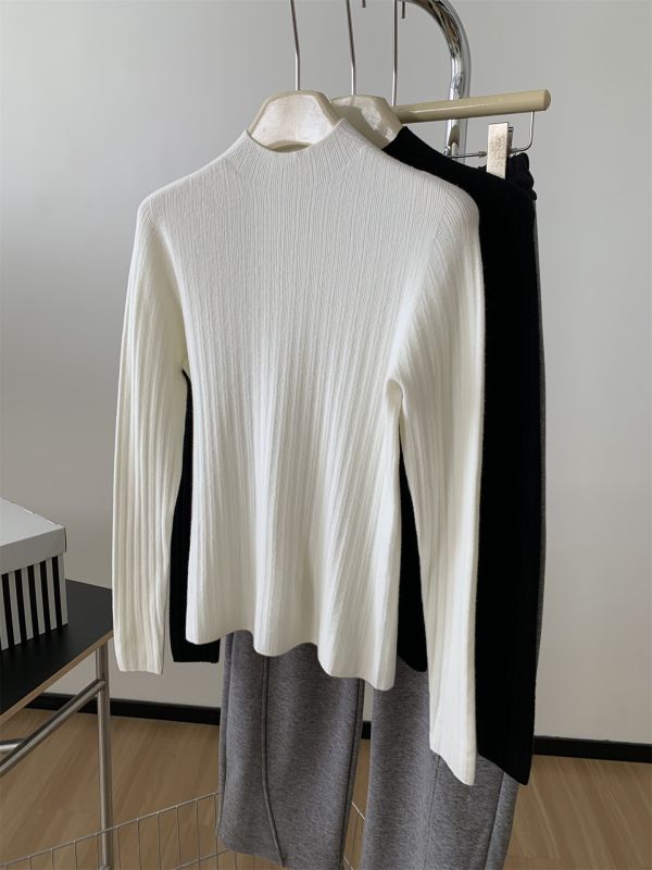 韓系無縫一體綿羊毛半高領針織打底衫-4色 韓系無縫一體綿羊毛半高領針織打底衫-4色