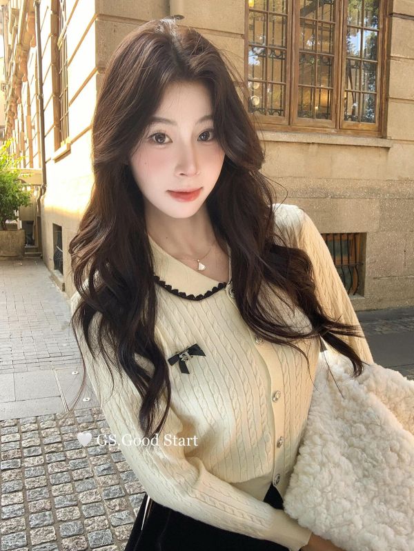 法式復古氣質麻花針織衫（配別針）-3色 法式復古氣質麻花針織衫（配別針）-3色