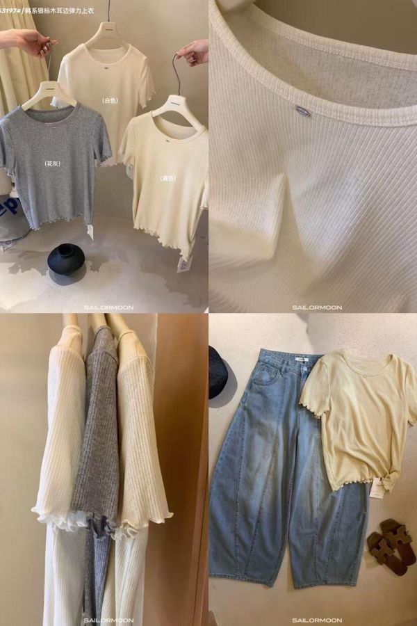 簡約百搭木耳邊針織薄款上衣-3色 簡約百搭木耳邊針織上衣-3色