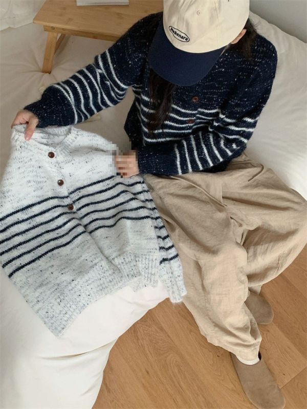 復古羊駝條紋含羊毛開衫外套-2色 復古羊駝條紋含羊毛開衫外套-2色